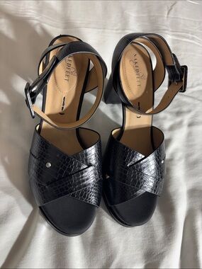 Naked Feet Black Croc-Embossed Cross-Strap Ankle Sandals